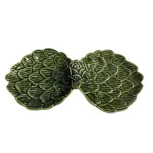 Olfaire Ceramic Green Artichoke Serving Double Dish Platter Portugal